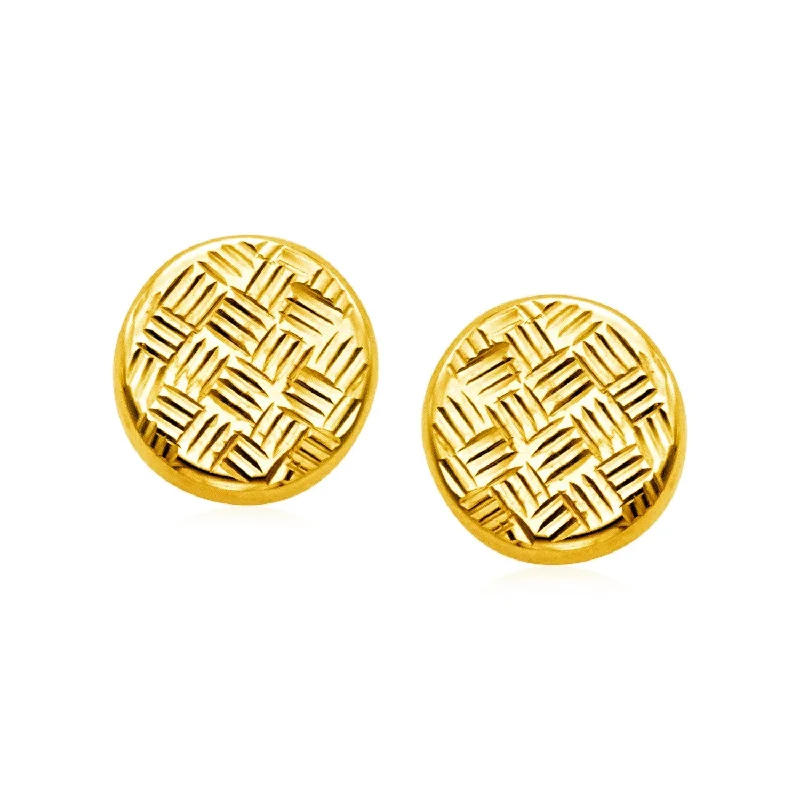 Women's Mother's Day earrings-14k Yellow Gold Post Earrings with Textured Circles