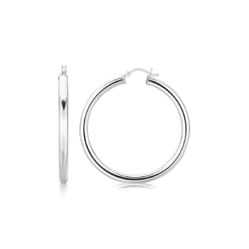 Women's Mother's Day earrings-Sterling Silver Rhodium Plated Thick Large Polished Hoop Design Earrings(4x40mm)