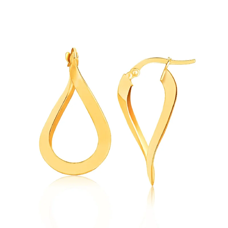 Women's sterling silver earrings-14k Yellow Gold Flat Polished Twisted Hoop Earrings