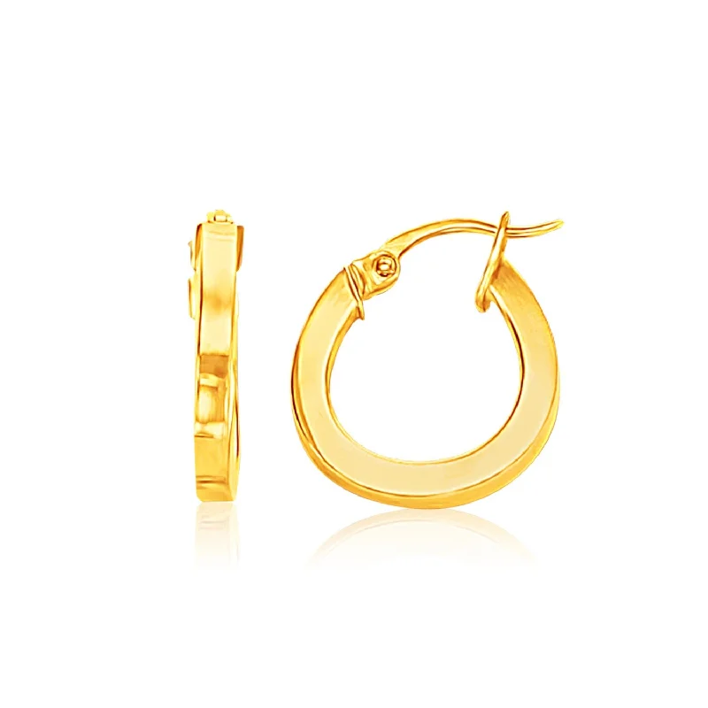 Women's stud earrings-14k Yellow Gold Flat Side Small Hoop Earrings(3x10mm)