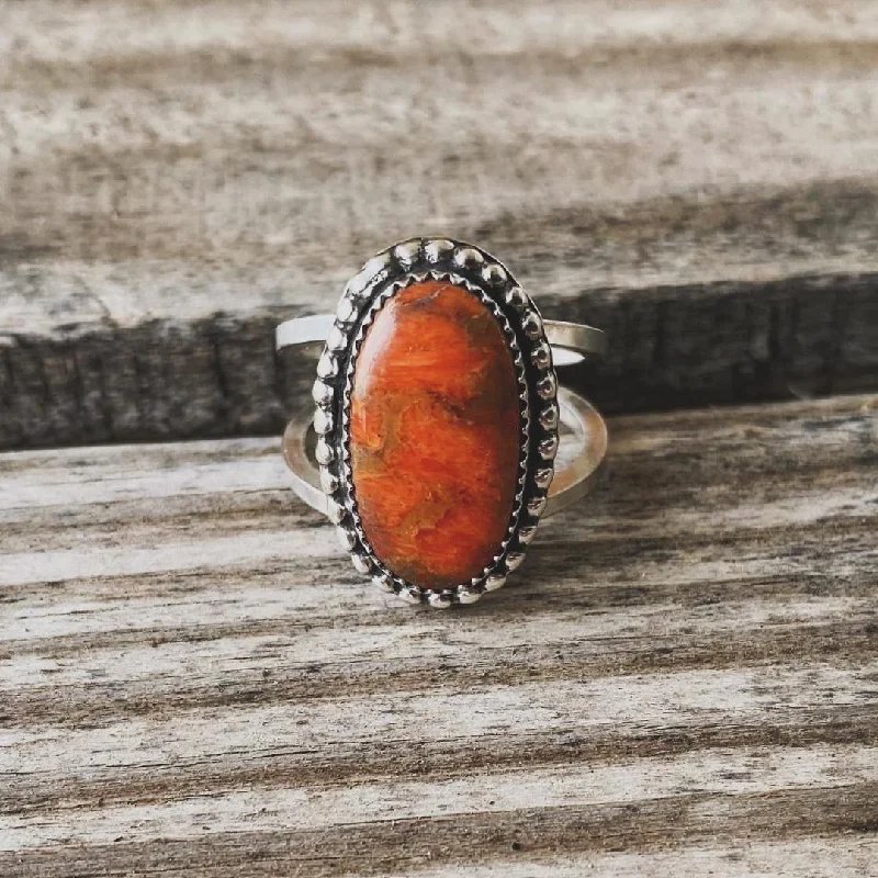 Women's mother-daughter rings-"Okie State" Coral Ring // Size 7.5