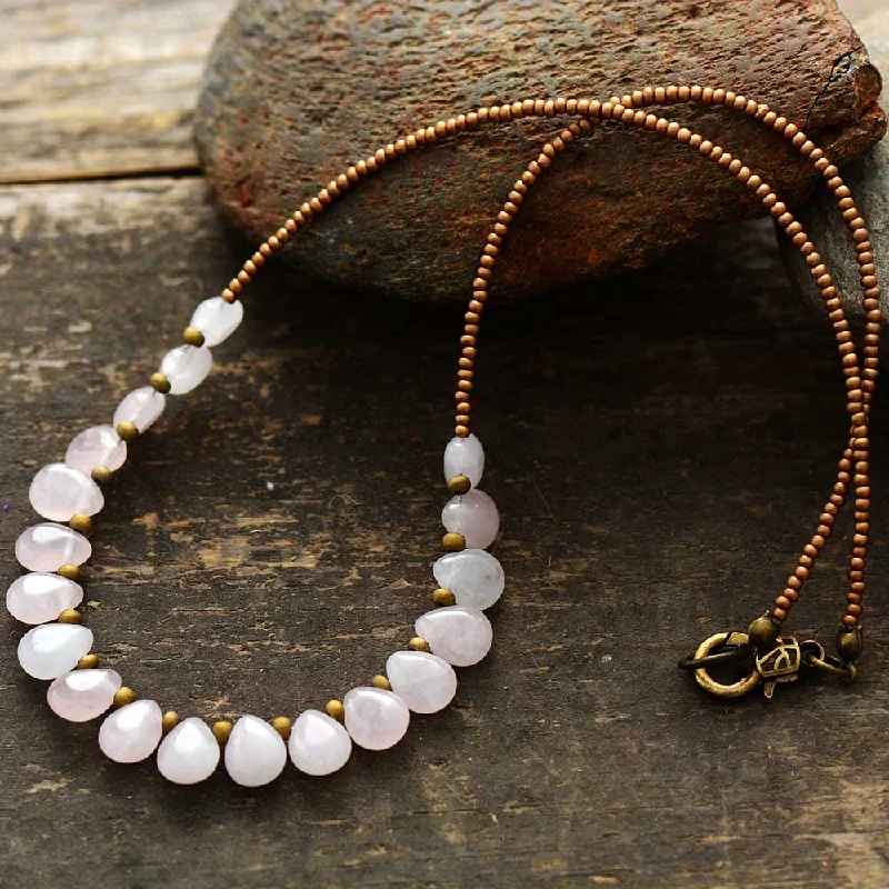 Women's statement necklaces-Love Vibration Rose Quartz Necklace