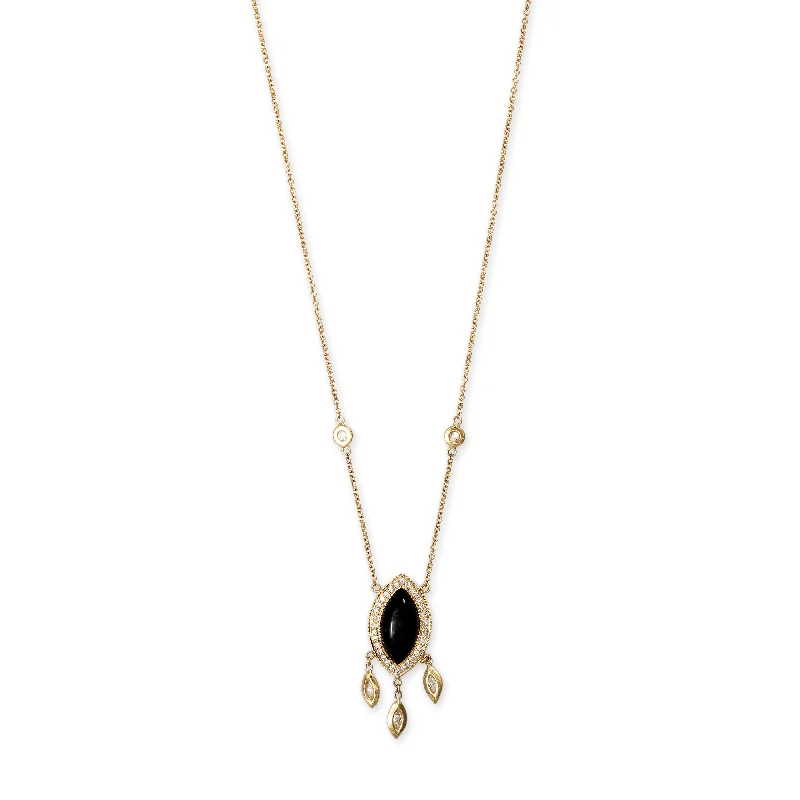 Women's photo necklaces-PAVE SMALL ONYX MARQUISE + MARQUISE DIAMOND SHAKER NECKLACE