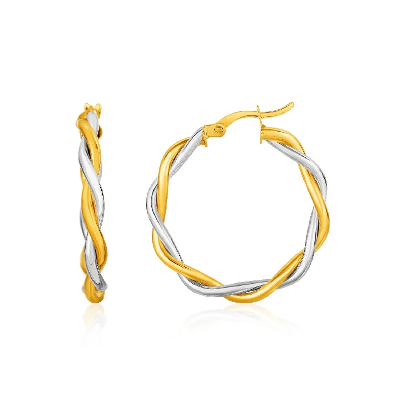 Women's vintage earrings-Two-Tone Twisted Wire Round Hoop Earrings in 10k Yellow and White Gold(3x20mm)