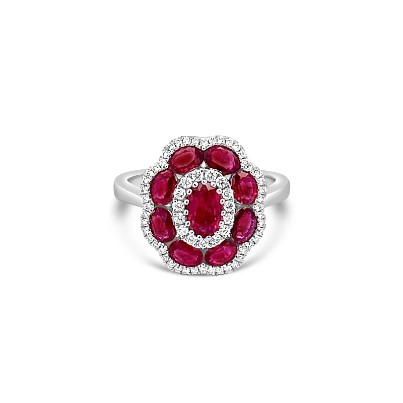 Women's diamond rings-Ruby and Diamond Flower Ring