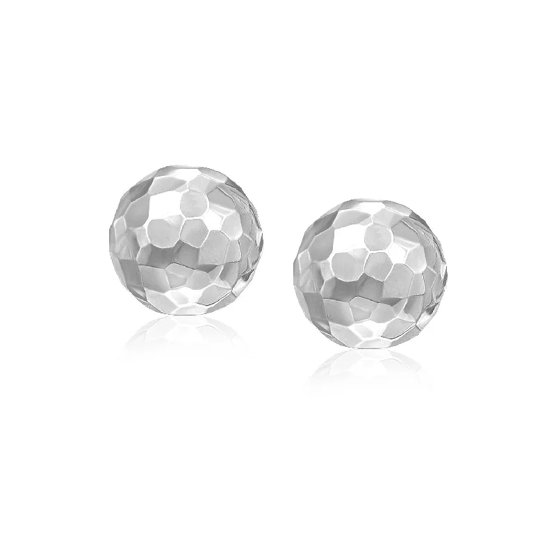 Women's family earrings-14k White Gold Round Faceted Style Stud Earrings(7mm)