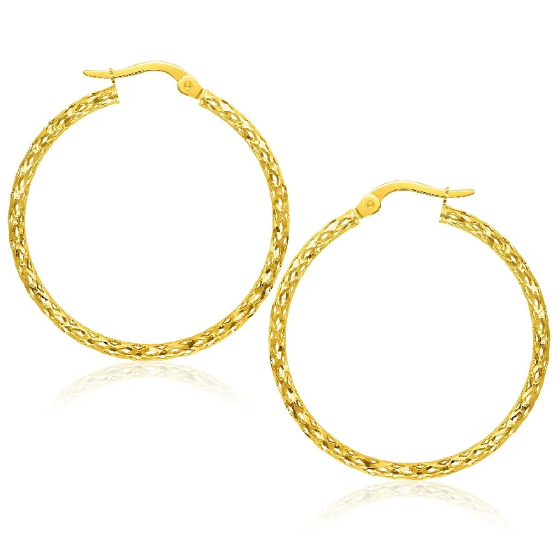 Women's luxury party earrings-14k Yellow Gold Textured Large Hoop Earrings(1.5x30mm)