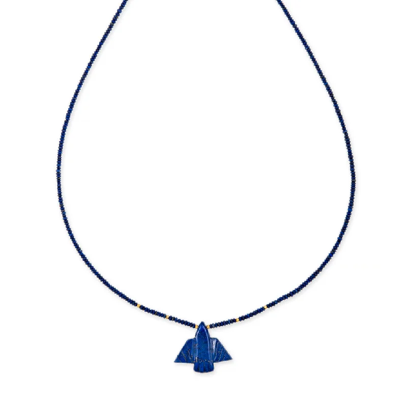 Women's anniversary necklaces-SMALL LAPIS THUNDERBIRD + GOLD AND LAPIS BEADED TOGGLE NECKLACE