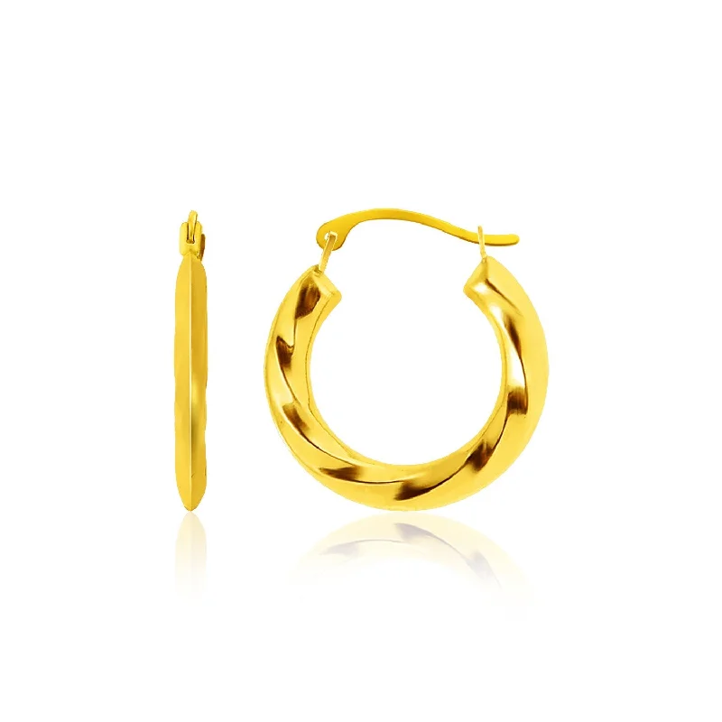 Women's ruby earrings-14k Yellow Gold Wavy Texture Hoop Earrings