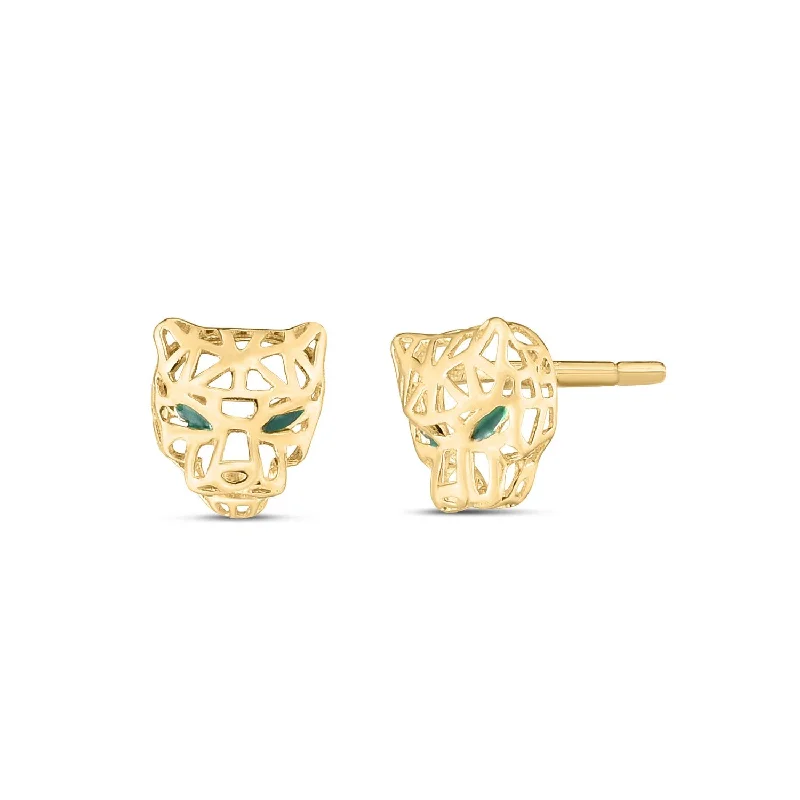 Women's wedding earrings-14k Yellow Gold Panther Head Stud Earrings