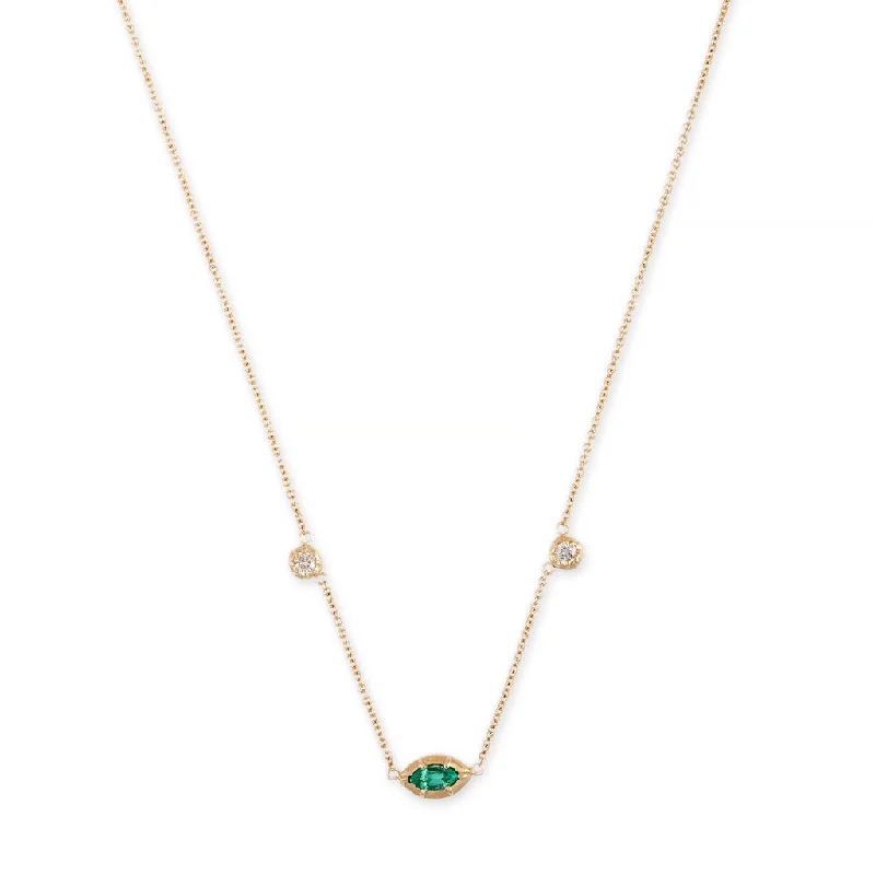 Women's stainless steel necklaces-EMERALD MARQUISE + ROUND SOPHIA DIAMOND NECKLACE