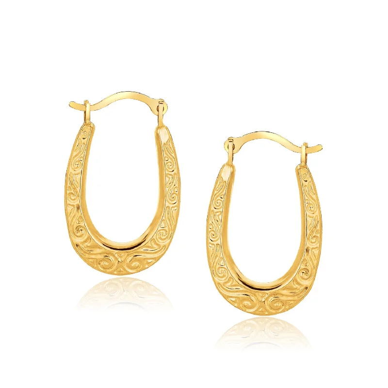 Women's graduation earrings-10k Yellow Gold Fancy Oval Hoop Earrings