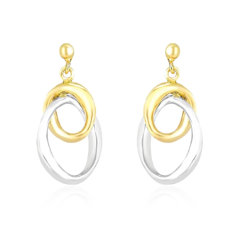 Women's limited edition earrings-14k Two-Tone Gold Drop Earrings with Interlaced Oval Sections