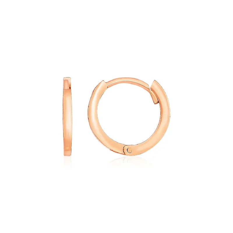 High-end women's earrings-14k Rose Gold Petite Polished Round Hoop Earrings