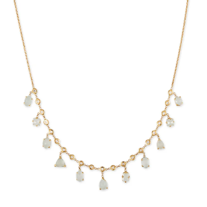 Women's luxury gift necklaces-MULTI SHAPE AQUAMARINE + DIAMOND SHAKER NECKLACE