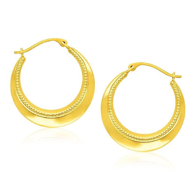 Women's art deco earrings-14k Yellow Gold Round Rope Texture Hoop Earrings