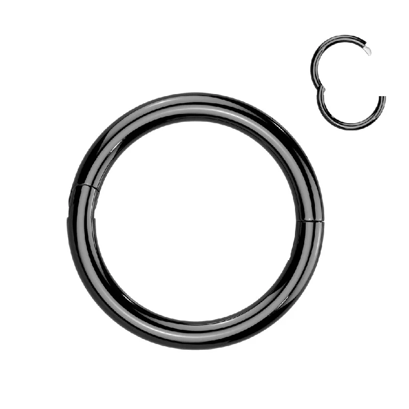 Women's gold rings-Titanium Black Half Closure New Secure Hook Hinged Segment Ring - TI-203B