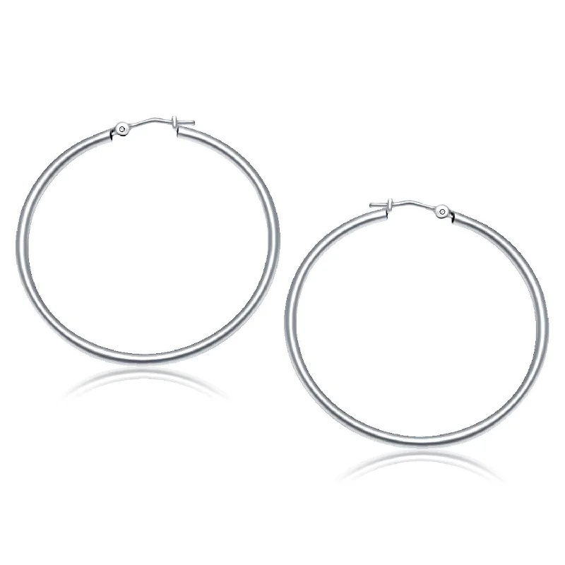 Women's diamond earrings-10k White Gold Polished Hoop Earrings (2x40 mm)