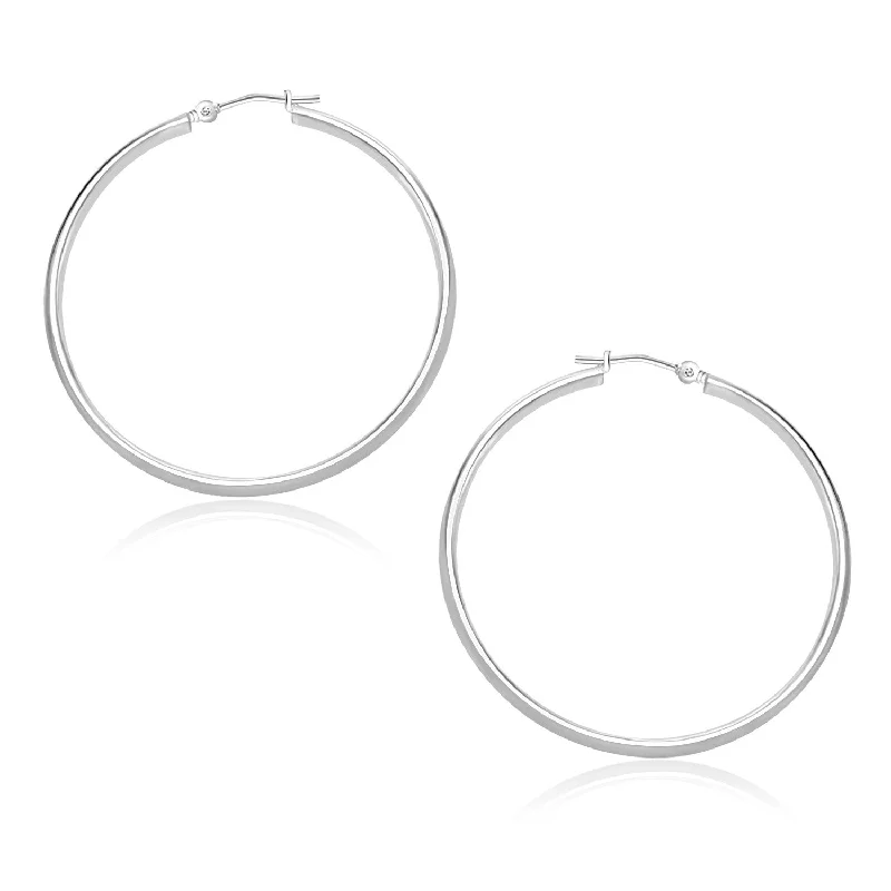 Women's fingerprint earrings-14k White Gold Polished Hoop Earrings (1.5x30mm)