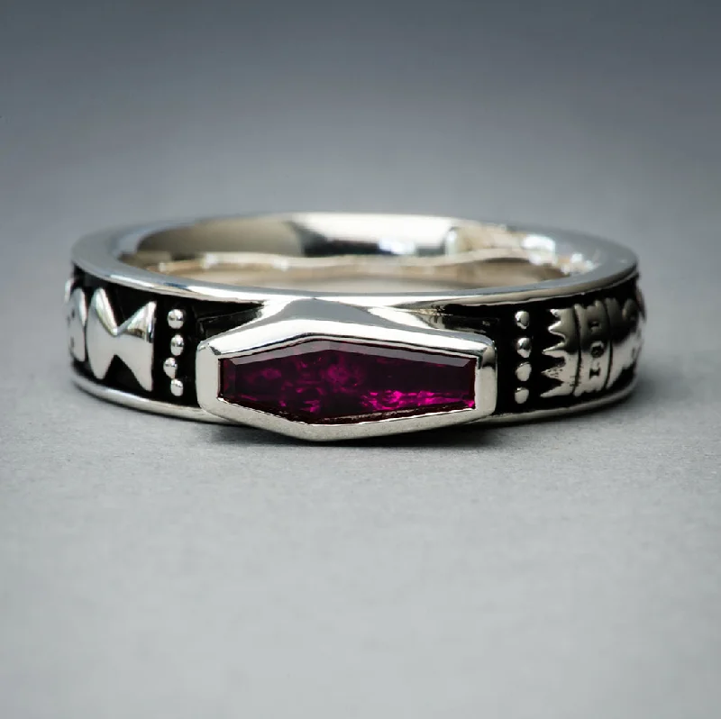 Women's rose gold rings-Skeletal Memento Mori Ruby Crystal Ring