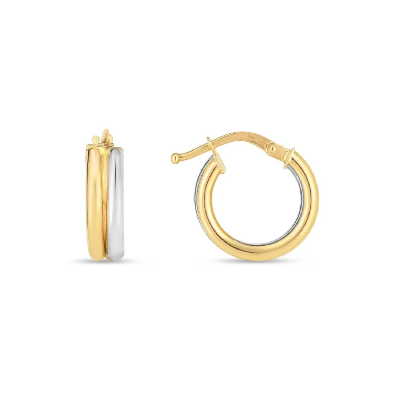 Women's threader earrings-14k Two Tone Gold Double Round Hoops