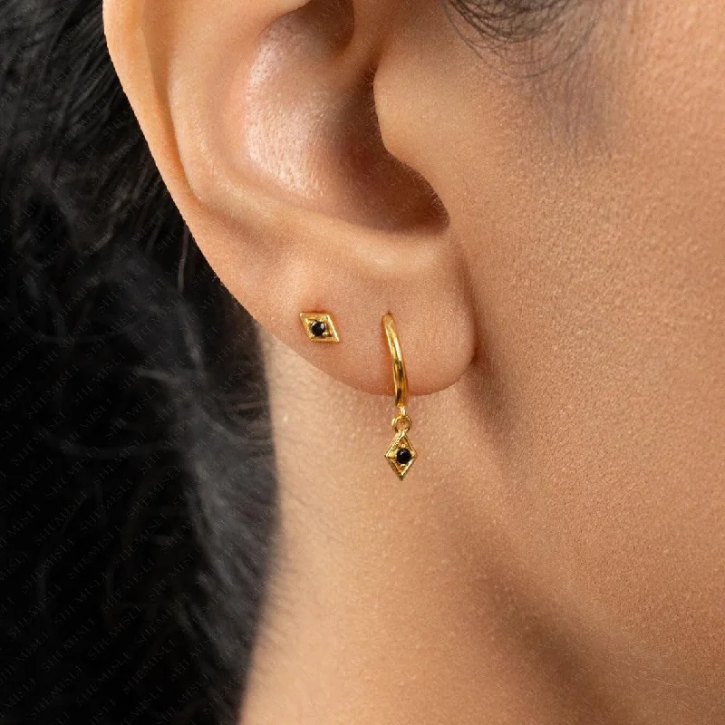 Women's wedding earrings-Turquoise Clover Stud Drop Hoop Earrings Stack Set, Unisex, Gold, Silver SHEMISLI SS346, SH273