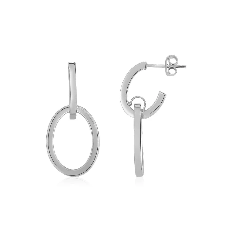 Women's star earrings-14K White Gold Interlocking Drop Hoop Earrings