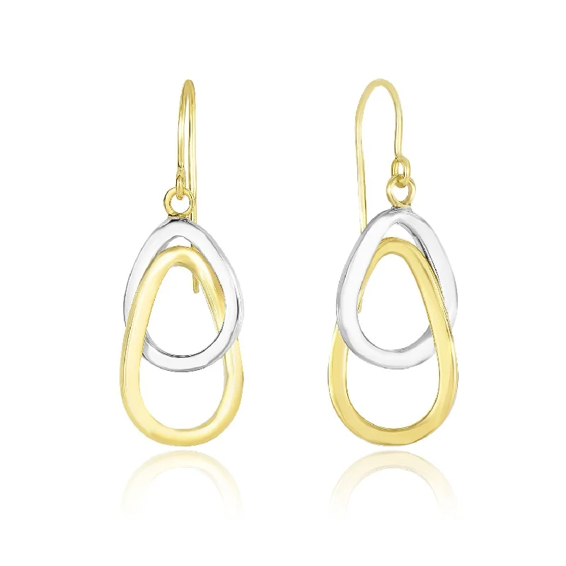 Women's vintage-inspired earrings-14k Two-Tone Gold Interlaced Open Teardrop Drop Earrings