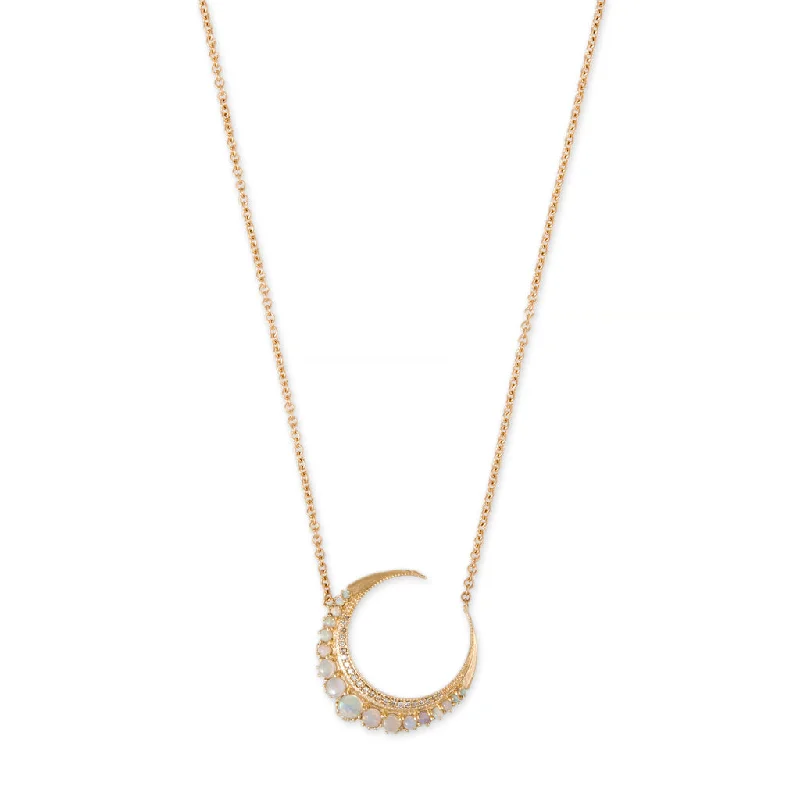 High-end women's necklaces-SMALL OPAL CRESCENT MOON NECKLACE