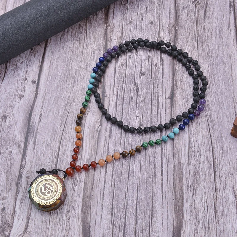 Women's evil eye necklaces-7 Chakra Healing Om Orgone Necklace