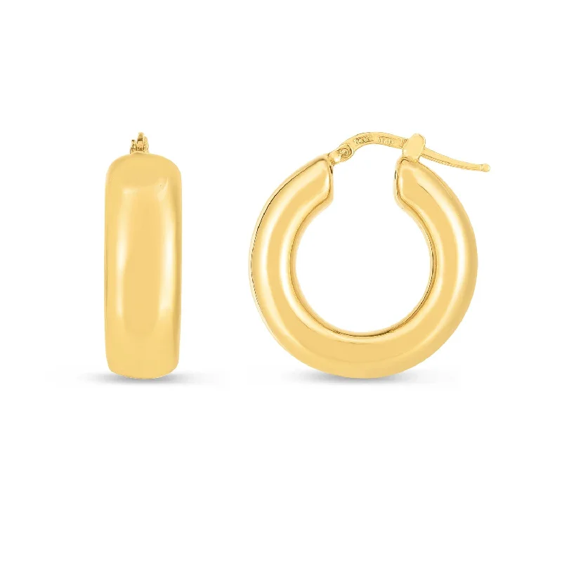 Women's platinum earrings-14k Yellow Gold Medium Puffy Hoops