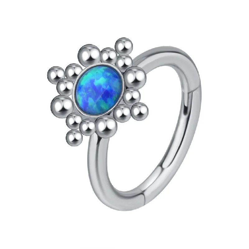 Women's titanium rings-Titanium High Polish Opal Jewelled Hinged Ring - T97