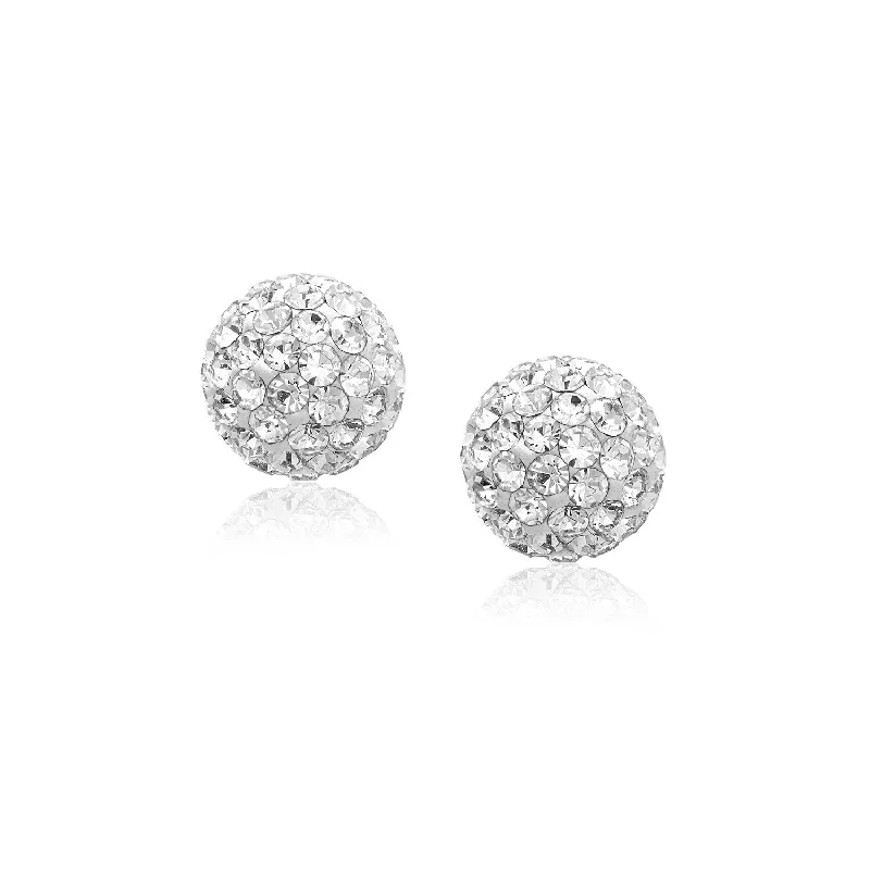 Women's charm earrings-White Tone Crystal Ball Stud Earrings in 14k Yellow Gold(8mm)