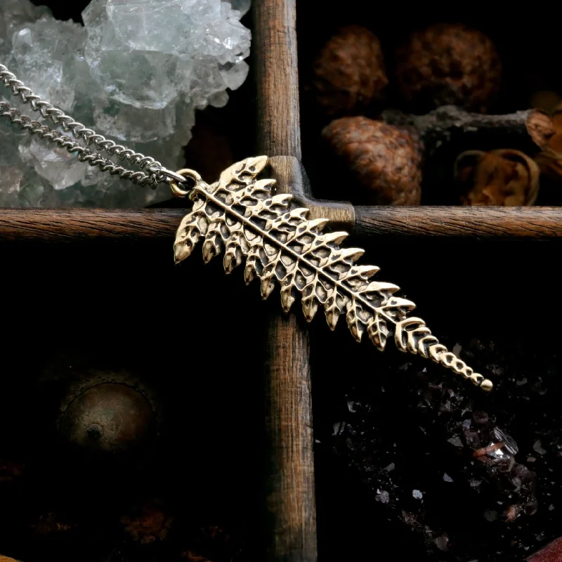 Women's bridal necklaces-Golden Autumn Fern Necklace