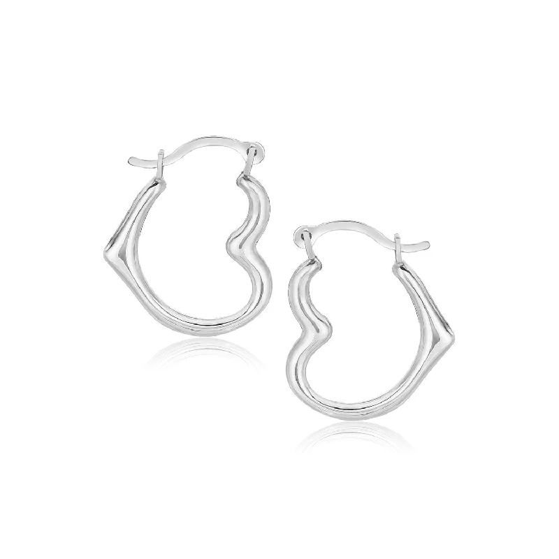 Women's casual earrings-10k White Gold Heart Hoop Earrings