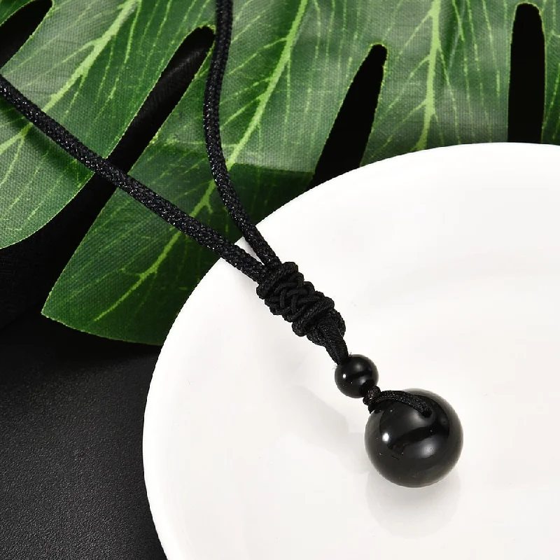 Women's sterling silver necklaces-Healing Orb Black Obsidian Necklace