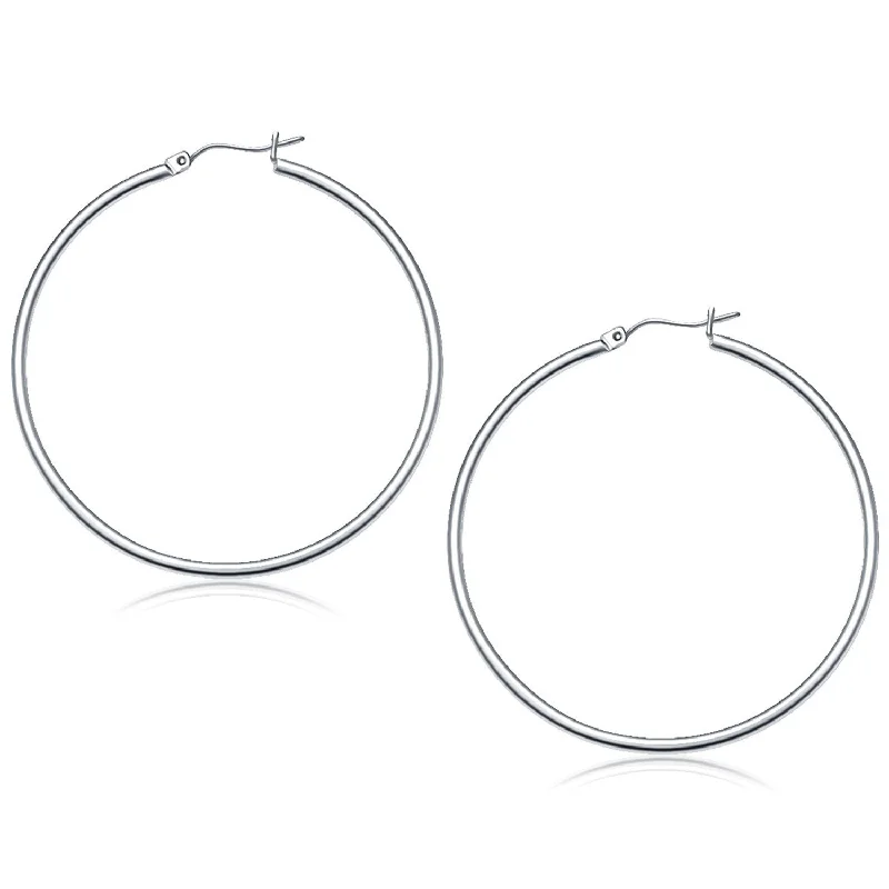 Women's modern design earrings-10k White Gold Polished Hoop Earrings (2x50mm)