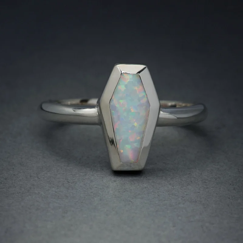 Women's stainless steel rings-Opal Coffin Ring