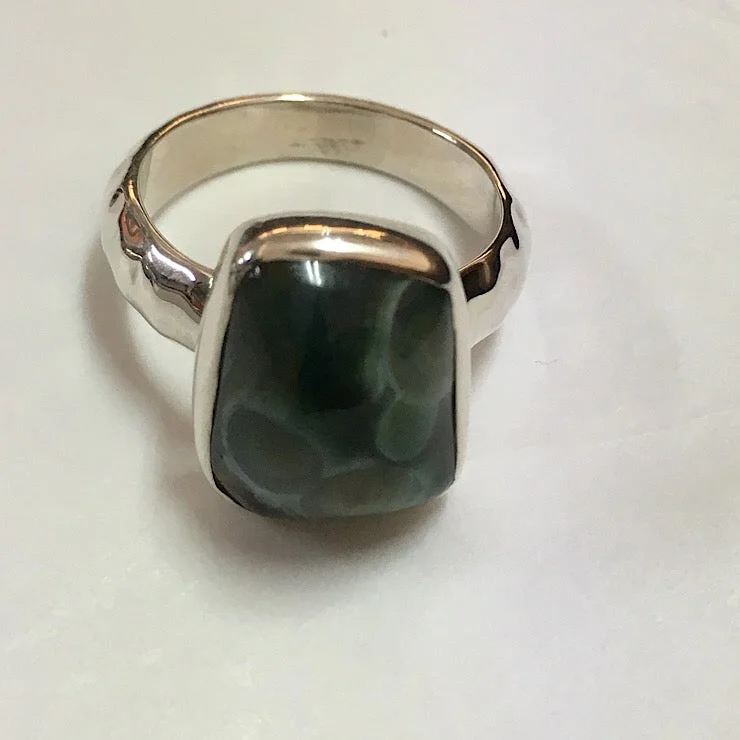 Women's sun rings-OCEAN JASPER STONE ON STERLING SILVER RING