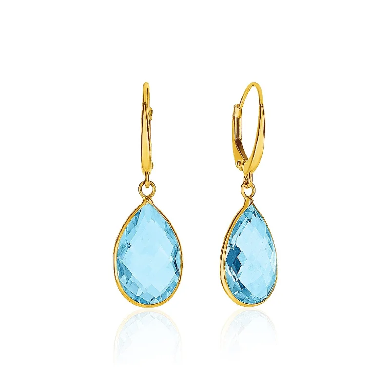 Women's pet memorial earrings-Drop Earrings with Pear-Shaped Blue Topaz Briolettes in 14k Yellow Gold