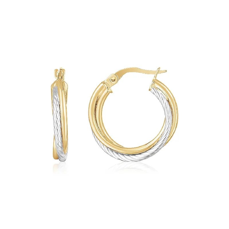 Women's wedding earrings-14K Yellow and White Gold Twisted Hoops