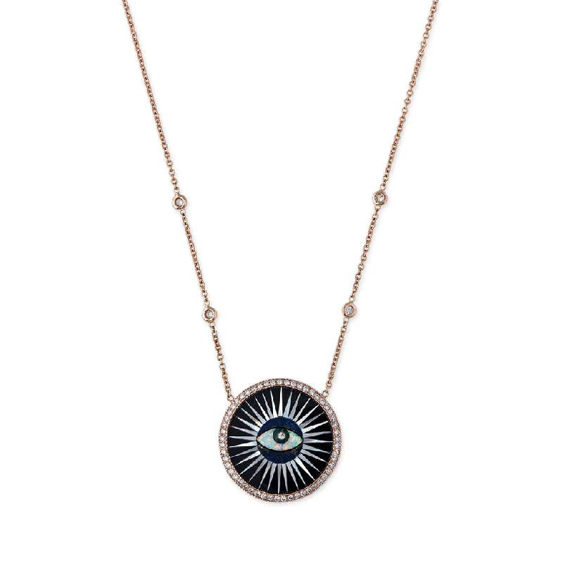 Women's custom engraving necklaces-SMALL PAVE ONYX INLAY EYE NECKLACE