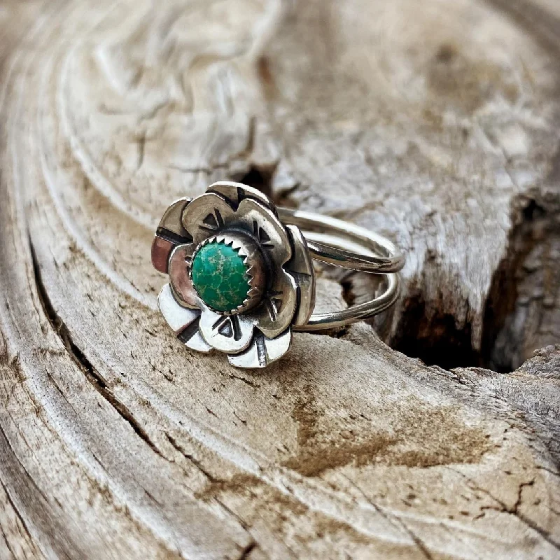 Women's bohemian rings-Emerald Valley Turquoise Ring // Size 9.5