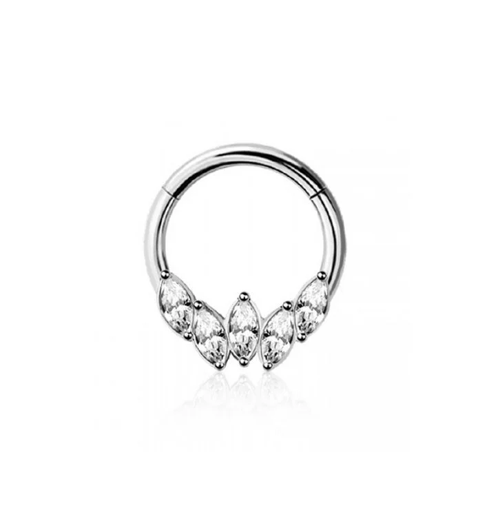 Women's platinum rings-SS316L Jewelled Marquise Crown Hinged Ring - E430