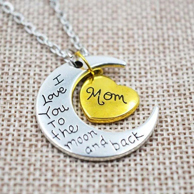 Women's fingerprint necklaces-I Love You To The Moon And Back Two Tone Family Necklace