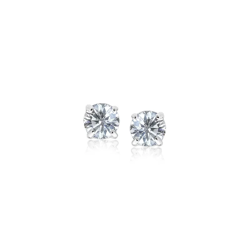 Women's holiday earrings-Sterling Silver Faceted White Cubic Zirconia Stud Earrings(3mm)