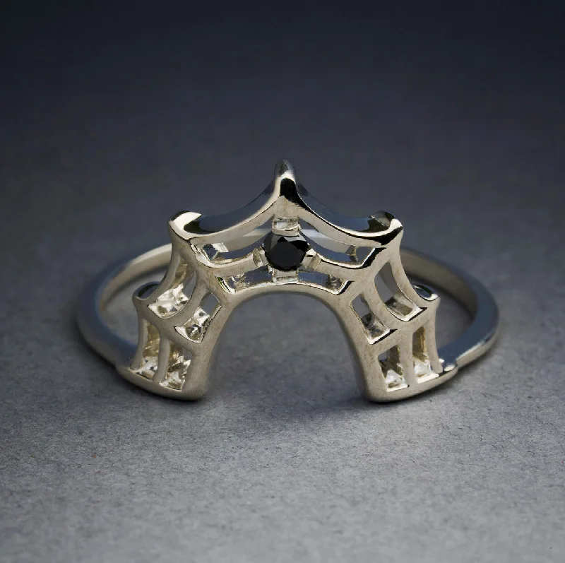 Women's alloy rings-Black Diamond Spider Web Ring