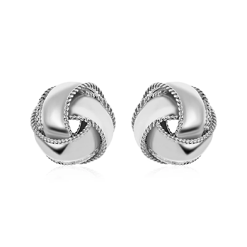 Women's party earrings-Textured and Polished Love Knot Earrings in Sterling Silver(13mm)