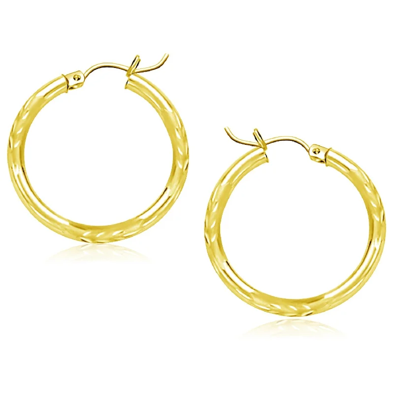 Women's custom engraving earrings-14k Yellow Gold Diamond Cut Hoop Earrings (3x25mm)