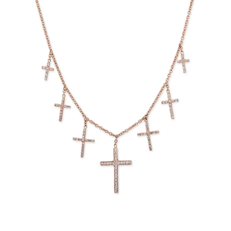 Women's silver necklaces-GRADUATED 7 DIAMOND CROSS SHAKER NECKLACE